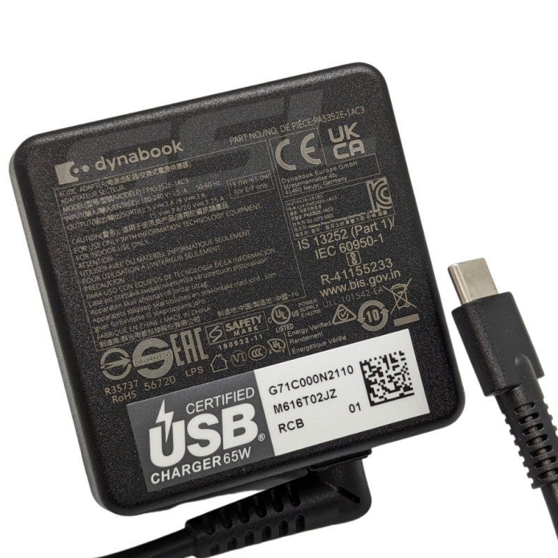 Dynabook 20V 3.25A USB-C 65W Adapter - Next Day Delivery Dynabook 20V 3.25A USB-C 65W Adapter - Next Day Delivery