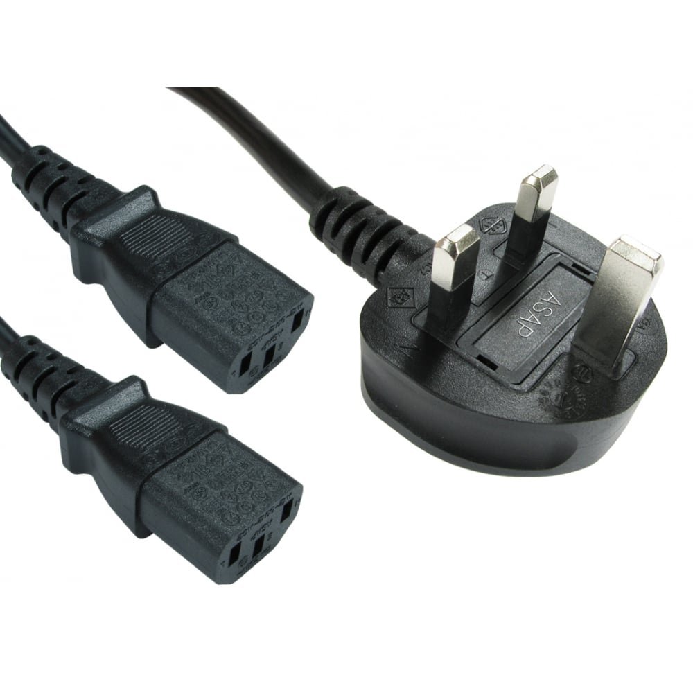 C13 Mains Splitter Cable UK Plug 2M - Next Day Delivery