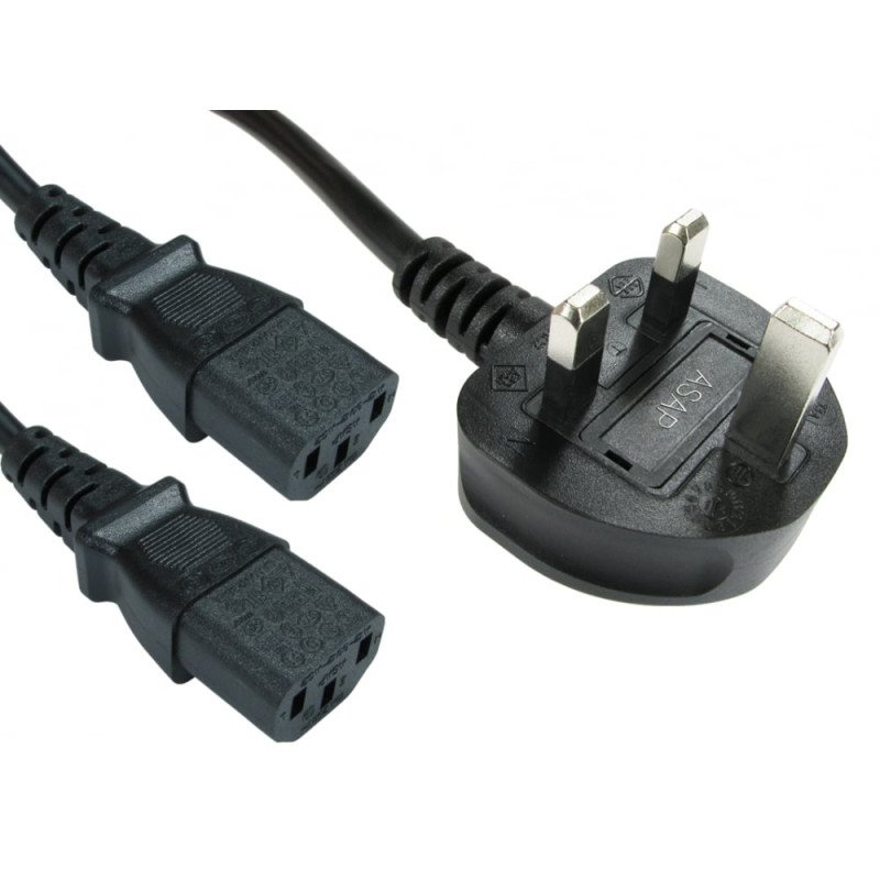 C13 Mains Splitter Cable UK Plug 2M - Next Day Delivery C13 Mains Splitter Cable UK Plug 2M - Next Day Delivery