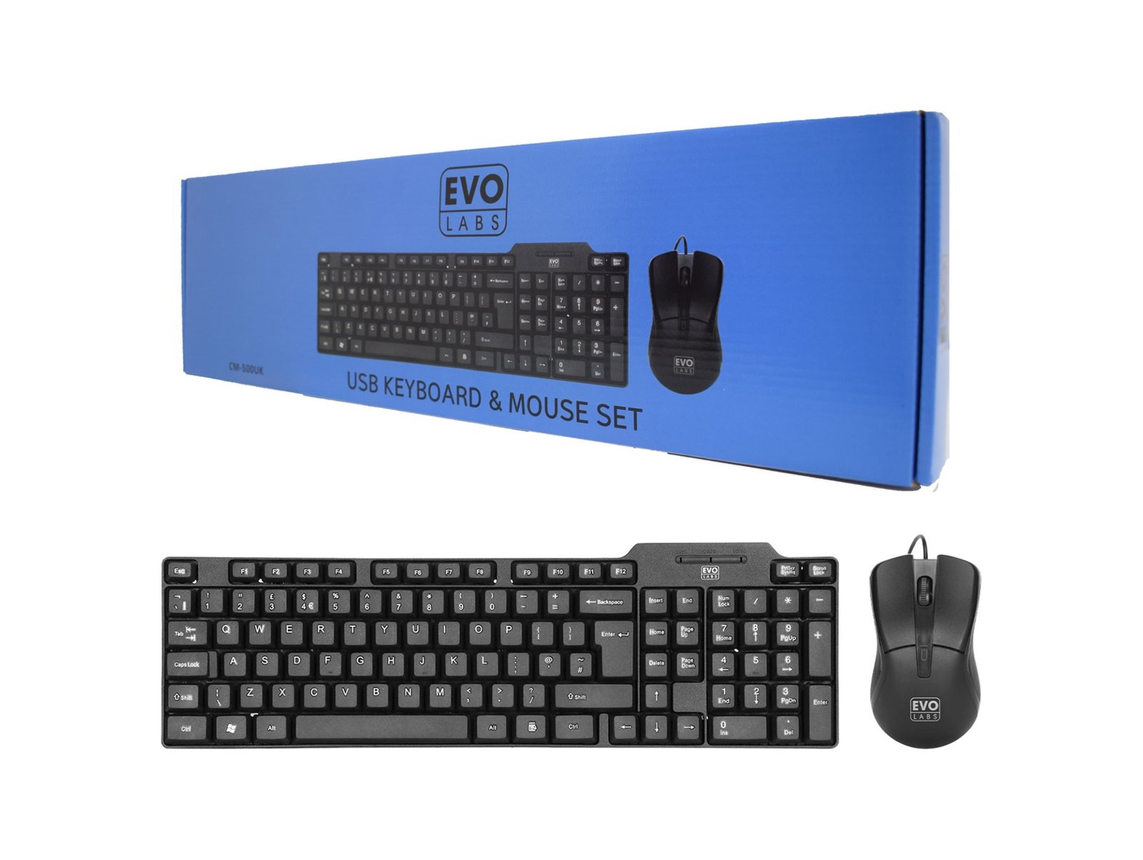 Evo Labs CM-500UK Wired Keyboard and Mice - Next Day Delivery